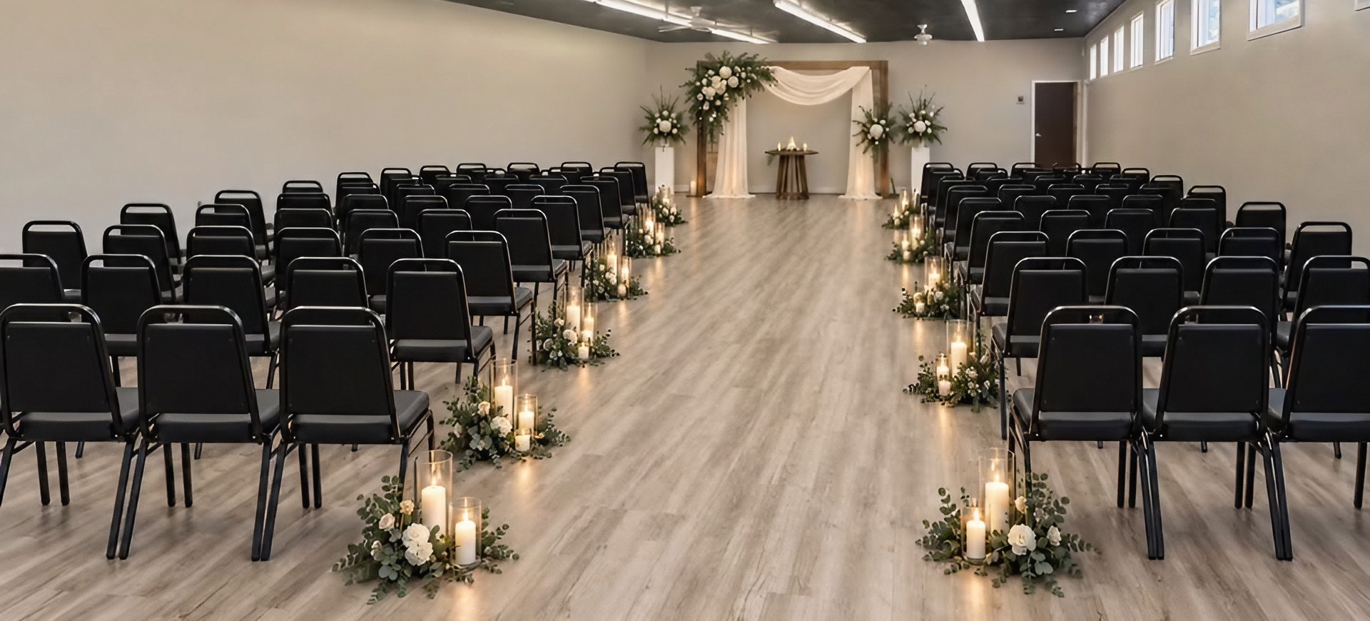 Chairs set in rows